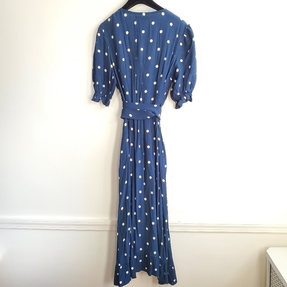 Faithfull The Brand Abbey Wrap Ronja Polka Dot Vintage Blue Dress NWT Sz 6 US/M - Picture 9 of 13